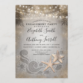 Gold Starfish Tropical Palm Beach Engagement Party Einladung