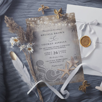 Gold Starfish Tropische Strand Chic Elegante Hochz Einladung