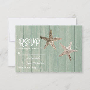 Gold Starfish & Wood Elegante Strand-RSVP-Karte RSVP Karte