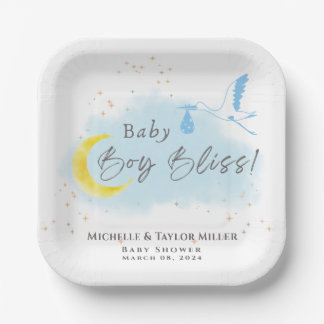 Gold Starlit Baby Boy Bliss Stork Sonderlieferung Pappteller