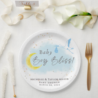 Gold Starlit Baby Boy Bliss Stork Sonderlieferung Pappteller