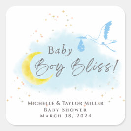 Gold Starlit Baby Boy Bliss Stork Sonderlieferung Quadratischer Aufkleber