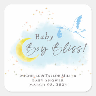 Gold Starlit Baby Boy Bliss Stork Sonderlieferung Quadratischer Aufkleber