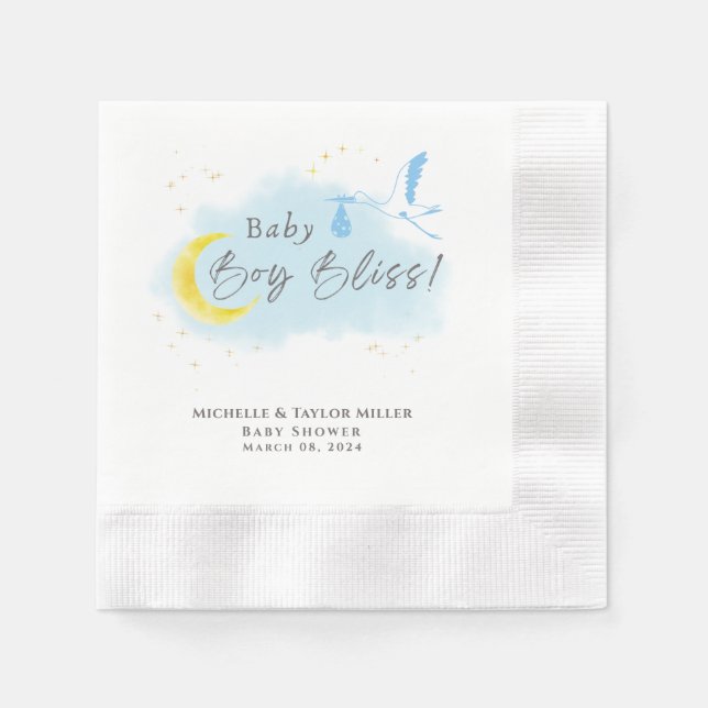 Gold Starlit Baby Boy Bliss Stork Sonderlieferung Serviette (Vorderseite)