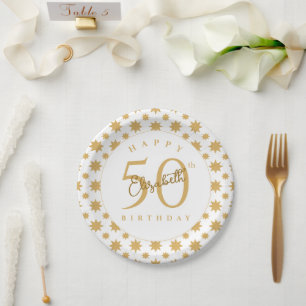 Gold Stars 50. Geburtstag Benutzerdefinierter Name Pappteller