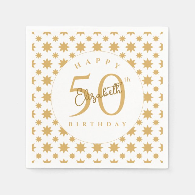 Gold Stars 50. Geburtstag Benutzerdefinierter Name Serviette (Vorderseite)