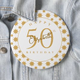 Gold Stars 50th Birthday Custom Name  Button