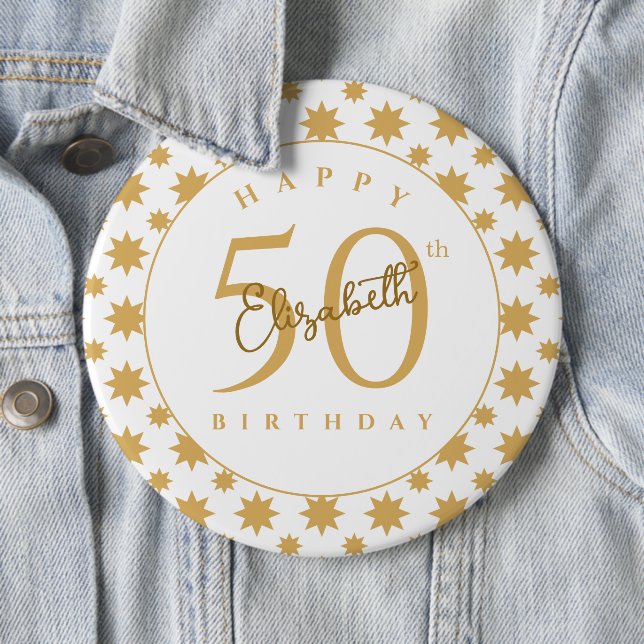 Gold Stars 50th Birthday Custom Name  Button (Beispiel)