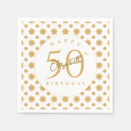 Gold Stars 50th Birthday Custom Name Serviette