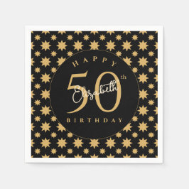 Gold Stars 50th Birthday Custom Name Serviette