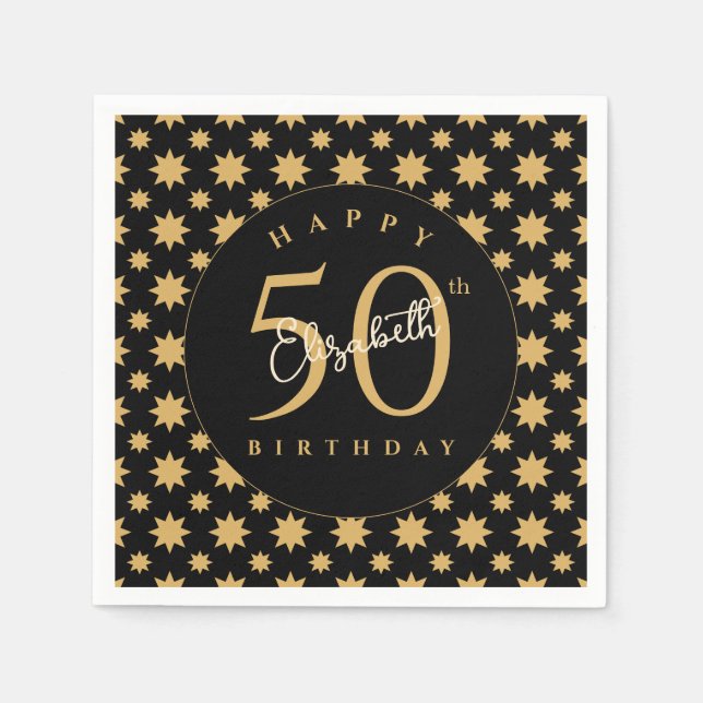Gold Stars 50th Birthday Custom Name  Serviette (Vorderseite)