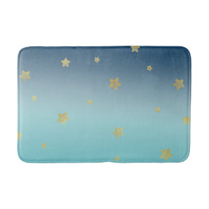 Gold Stars Aqua Blue Ombre Badematte
