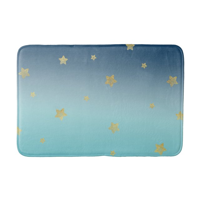 Gold Stars Aqua Blue Ombre Badematte (Vorderseite)