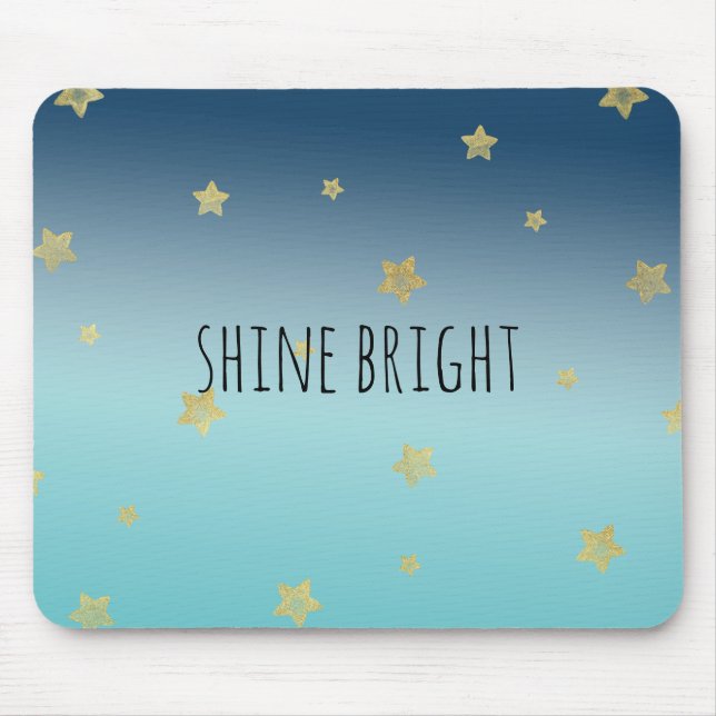 Gold Stars Aqua Blue Ombre personalisiertes Zitat Mousepad (Vorne)