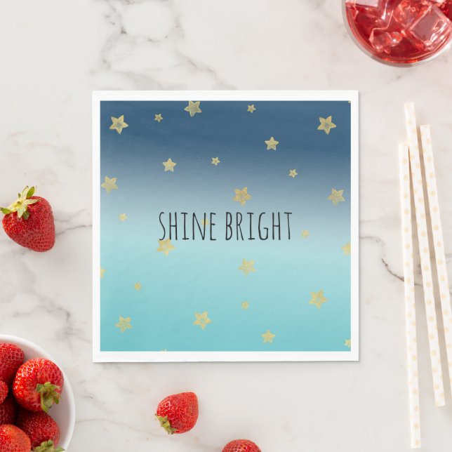 Gold Stars Aqua Blue Ombre personalisiertes Zitat Serviette (Beispiel)