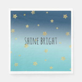 Gold Stars Aqua Blue Ombre personalisiertes Zitat Serviette