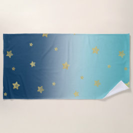 Gold Stars Aqua Blue Ombre Strandtuch