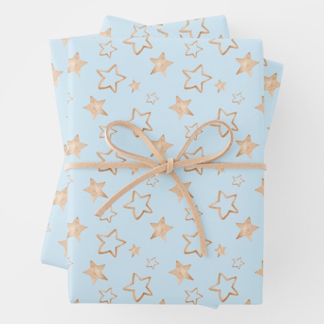 Gold Stars auf Blue Geschenkpapier Set (Beispiel)