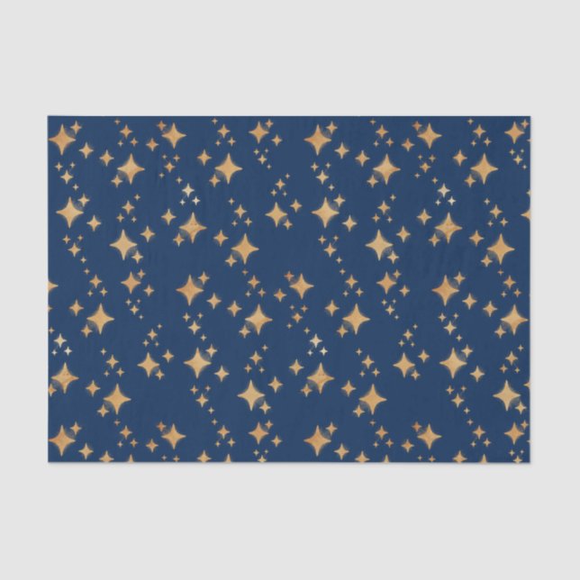 Gold Stars auf dunkelblauem Hintergrund Seidenpapier (Vorderseite)