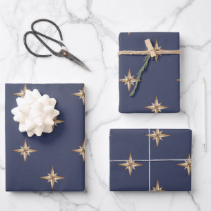 Gold Stars auf Navy Blue Geschenkpapier Set