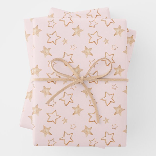 Gold Stars auf Rosa Geschenkpapier Set (Beispiel)