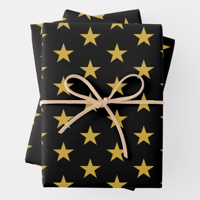 Gold Stars auf schwarz Geschenkpapier Set (Beispiel)