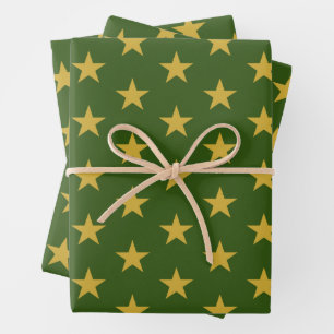 Gold Stars auf Smarald Green Geschenkpapier Set