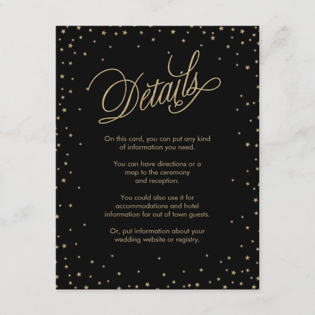 Gold Stars Black Wedding Card Begleitkarte (Vorderseite)