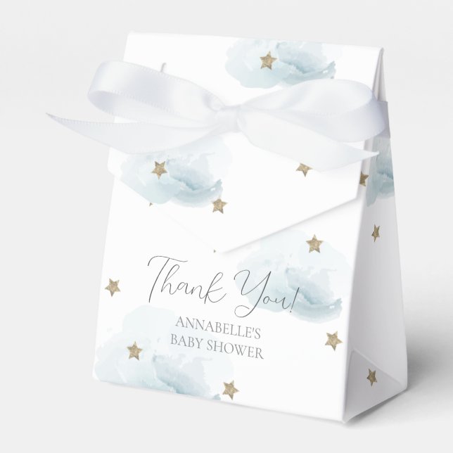 Gold Stars & Blue Clouds Babydusche Geschenkschachtel (Vorderseite)
