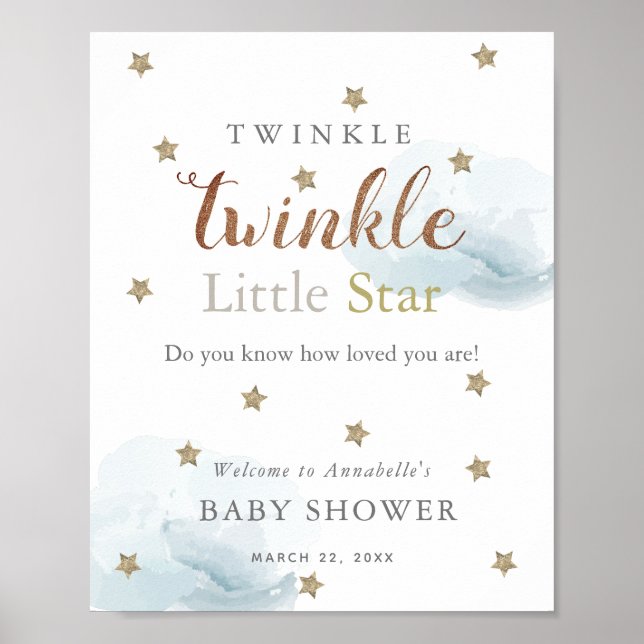Gold Stars & Blue Clouds Kinderdusche Willkommen Poster (Vorne)