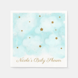 Gold Stars & Blue Sky Clouds Baby Dusche Party Serviette