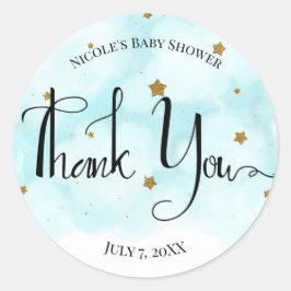 Gold Stars & Blue Sky Clouds Baby Dusche Runder Aufkleber