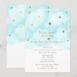 Gold Stars & Blue Sky Clouds Baby Showwwins Einladung