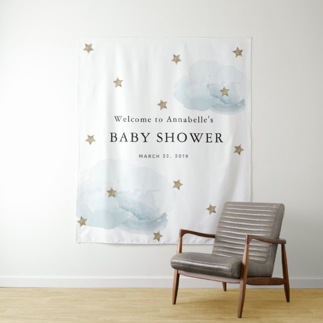 Gold Stars & Clouds Baby Shower Tapestes Wandteppich (Beispiel)