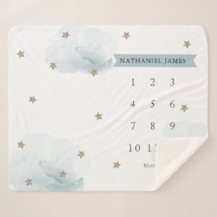 Gold Stars & Clouds Blue Boy Monatlicher Meilenste Sherpadecke