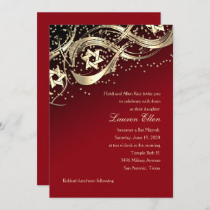 Gold Stars Confetti Blühe Bat Mitzvah Black Einladung