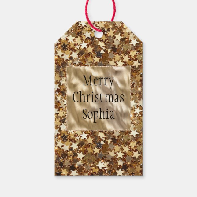 Gold Stars Confetti Geschenkanhänger (Vorderseite)