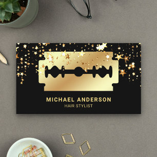 Gold Stars Confetti Gold Razor Blade Haare Stylist Visitenkarte