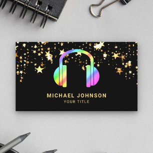 Gold Stars Confetti Rainbow Headphones Music DJ Visitenkarte