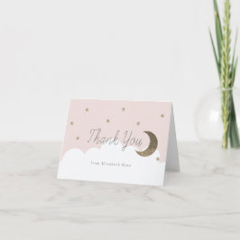 Gold Stars & Crecsent Moon Pink Girl Dankeskarte