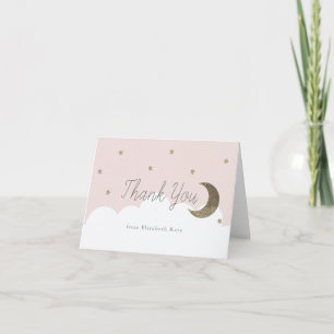 Gold Stars & Crecsent Moon Pink Girl Dankeskarte