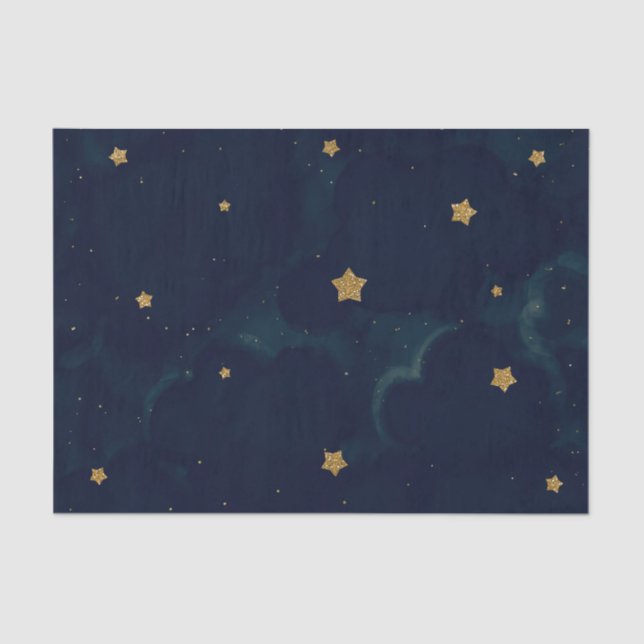 Gold Stars Dark Blue Night Sky Baby Dusche Party Seidenpapier (Vorderseite)