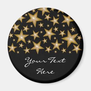 Gold Stars "Dein Text" Kühlschrankmagnet schwarz Magnet