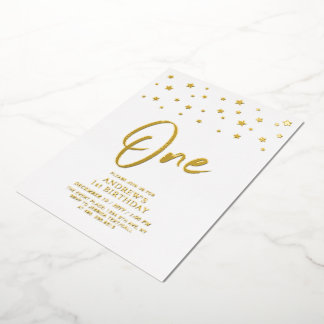 Gold Stars | Ein 1. Geburtstag-Party Folieneinladung