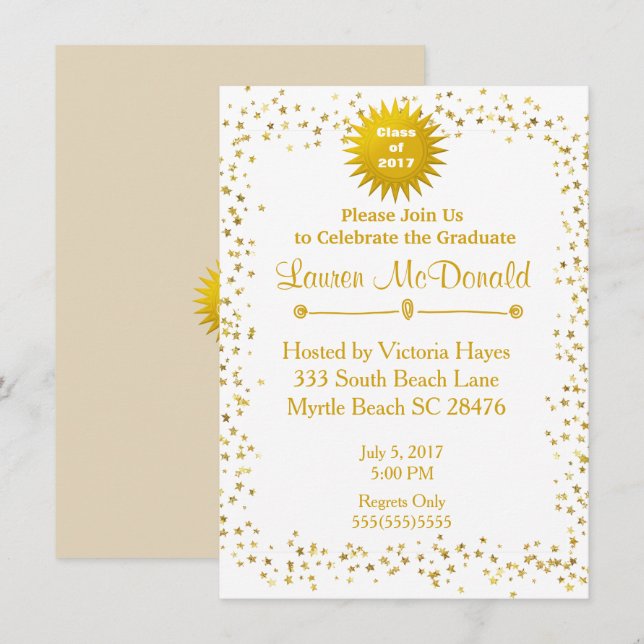 Gold Stars Einladung 2018 Abschluss (Vorne/Hinten)