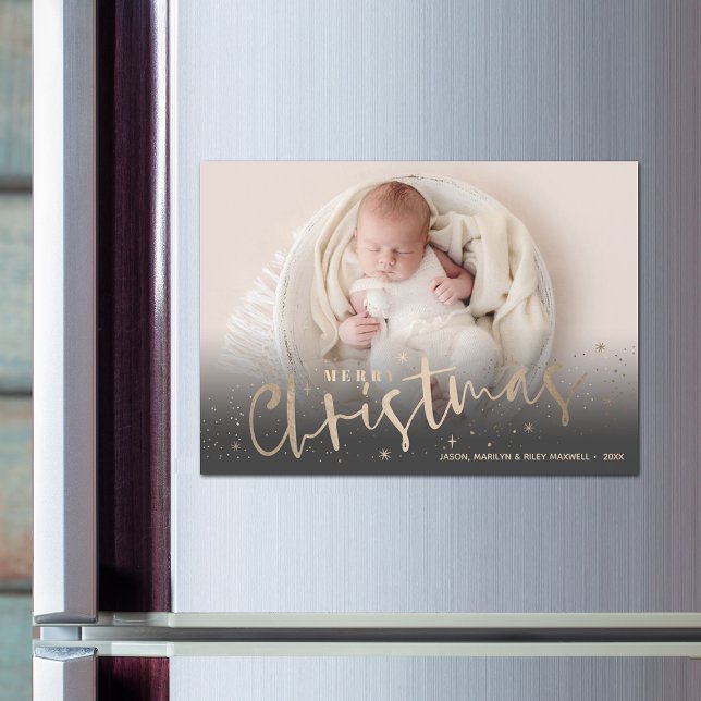 Gold Stars Frohe Weihnachts-Foto Magnetkarte (Gold Stars Merry Christmas Photo Magnetic Cards)