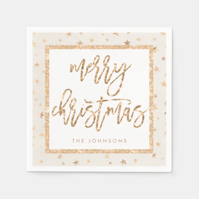 Gold Stars Frohe Weihnachtscreme Papier Napkins Serviette (Vorderseite)