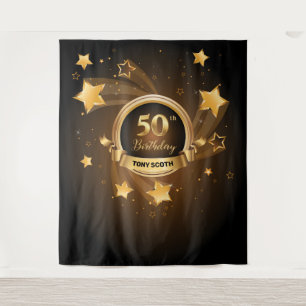 Gold Stars Geburtstagsparty-Tapete Hintergrund Ban Wandteppich