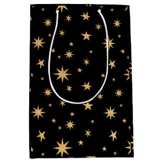 Gold Stars Geschenktasche - Schwarzer Hintergrund Mittlere Geschenktüte