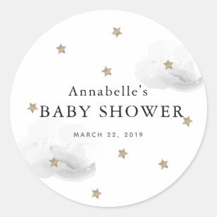 Gold Stars & Grau Clouds Babyduschkleber Runder Aufkleber